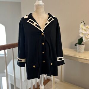 Jessica London Black Blazer with White Trim and Gold Buttons